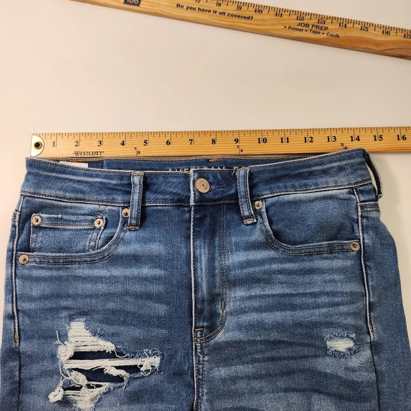American Eagle Distressed High Rise Jegging Medium Wash Denim Flap Jeans Sz 6R - Picture 15 of 15